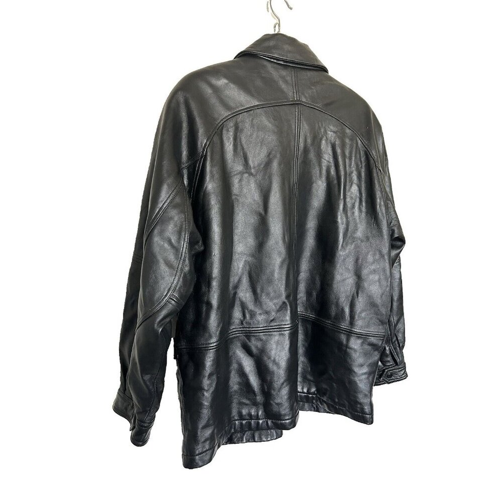 Express SIZE 54 Men's black genuine leather winter coat classic look - Picture 4 of 15